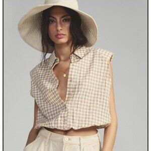 Maeve Gingham Sleeveless Buttondown Womens XS Crop Cottagecore